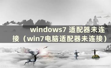 windows7 适配器未连接（win7电脑适配器未连接）